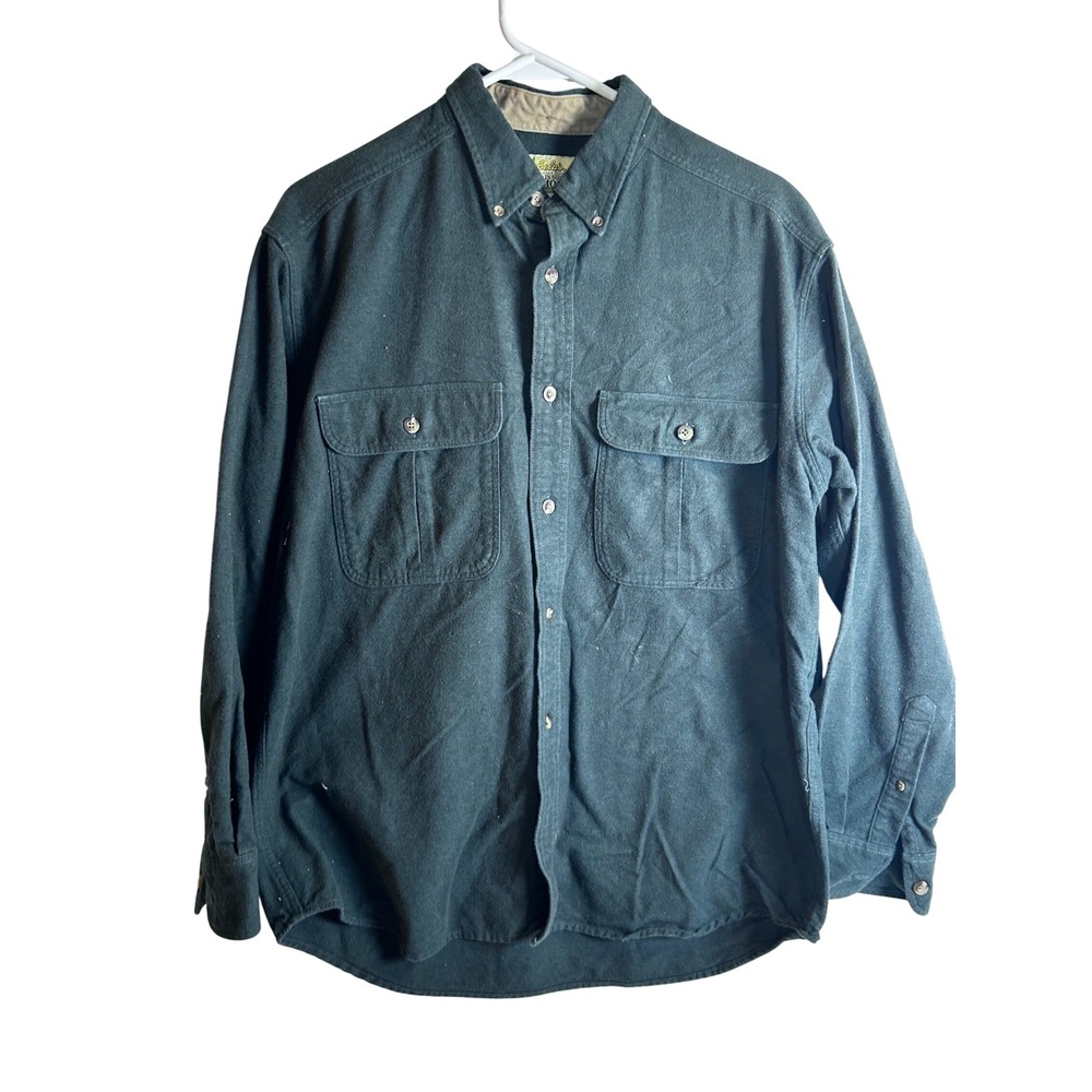 Cabela's Chamois Shirt Medium Green Button Down Deerskin Soft Mens